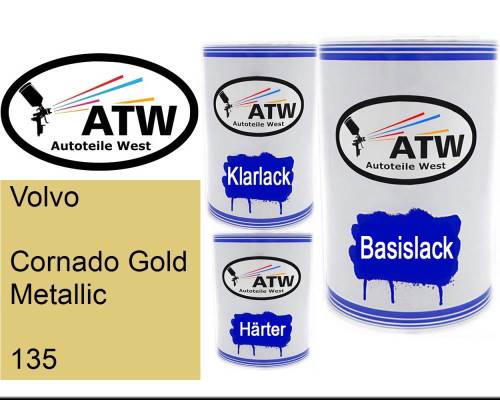 Volvo, Cornado Gold Metallic, 135: 500ml Lackdose + 500ml Klarlack + 250ml Härter - Set, von ATW Autoteile West.